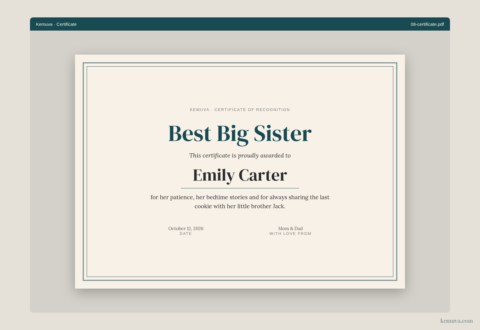 Certificate sample