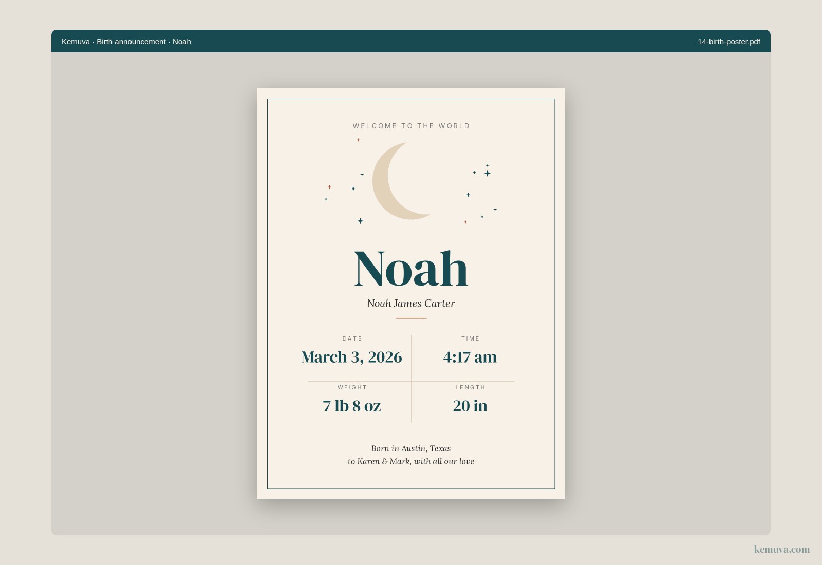 Birth announcement sample