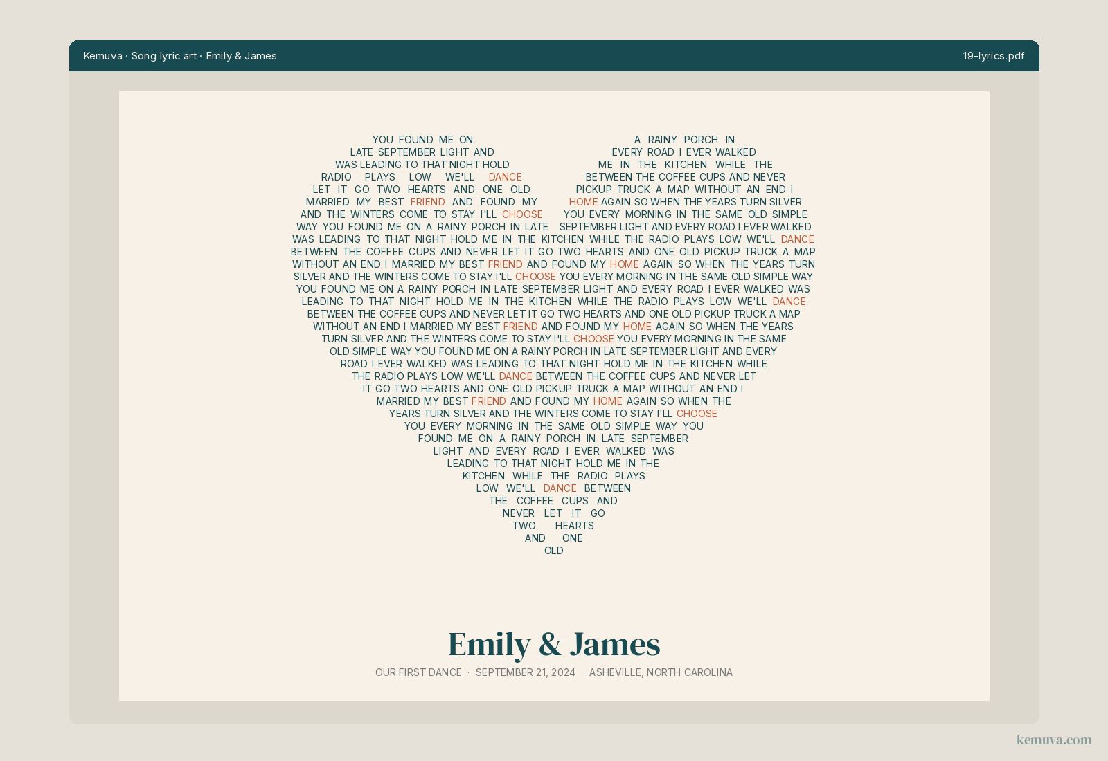 Song lyric art sample